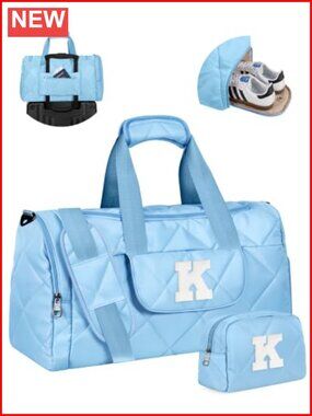 Personalized Initial Duffle Bag with Shoe Compartment Weekender Overnight